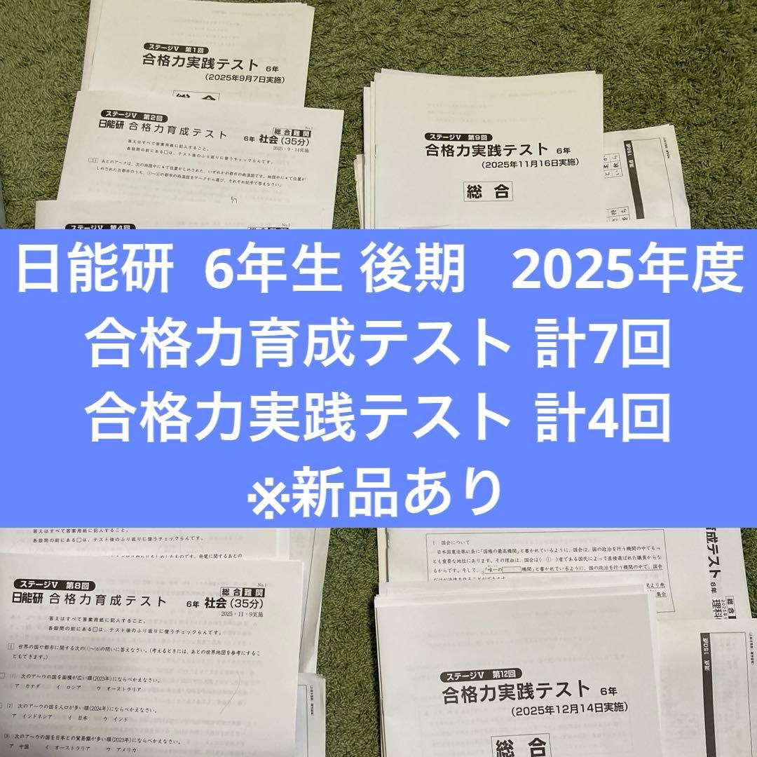 2025年 日能研 6年生 後期 合格力育成テスト・合格力実践テスト　計11回分 最新版】2025年日能研6年 後期 合格力育成テスト 合格力実践テスト