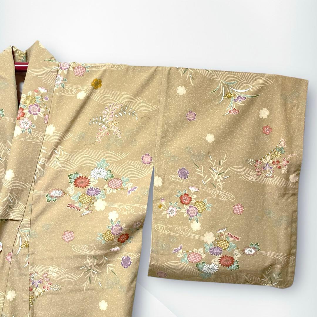 美品✨】東レシルック 洗える着物 小紋 四季草花 くすみの黄 トール