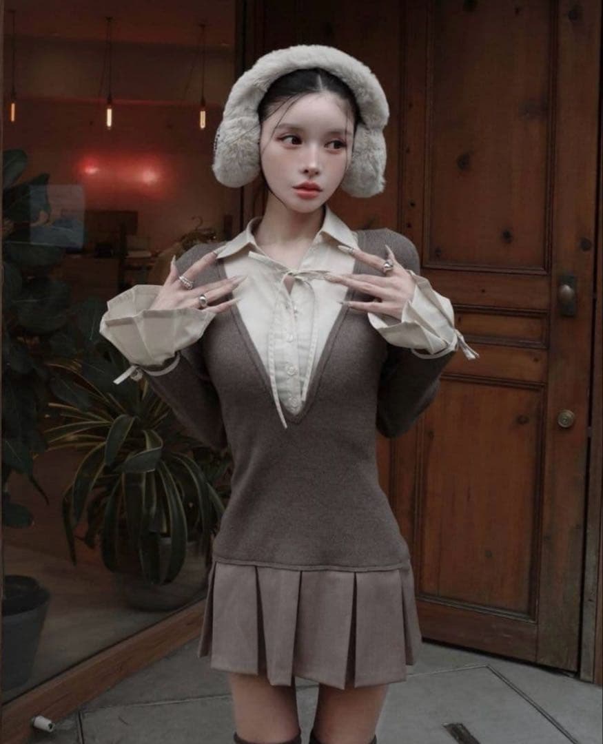 ダーリッチ シャツドッキングプリーツミニワンピース FL モカ Darich ダーリッチ Darich シャツドッキングプリーツミニワンピース （モカ