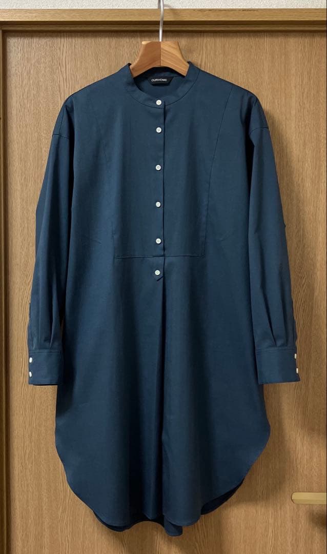 OURHOME 胸元切り替えロングシャツ ダークブルー - メルカリ