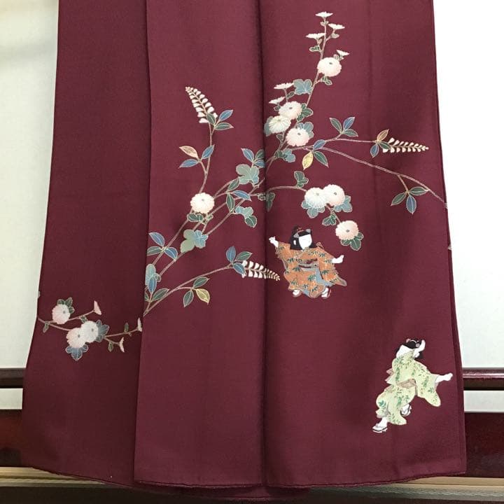 付下げ 童子柄 赤銅色 正絹 158cm