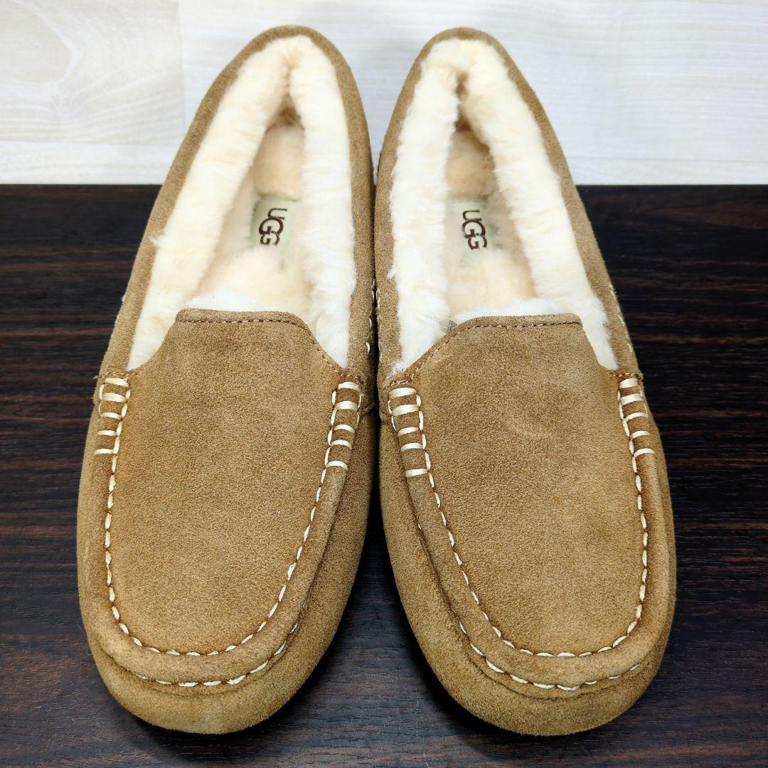 UGG 25.0cm ブラウン スエード モカシン ボア 秋冬 S557
