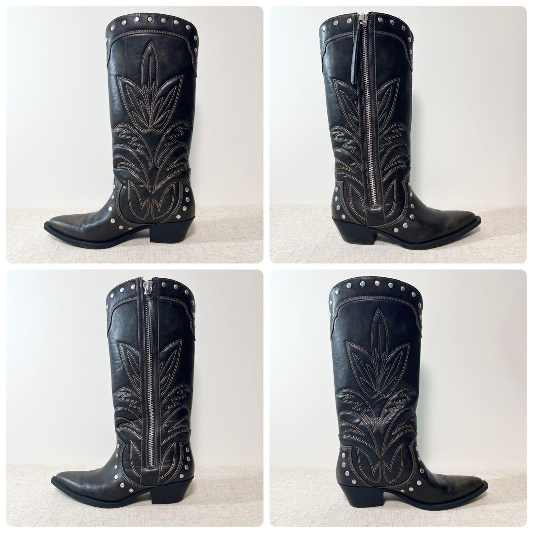 極美品☆ZARA ウエスタン カウボーイ ブーツ スタッズ サイドジップ 38