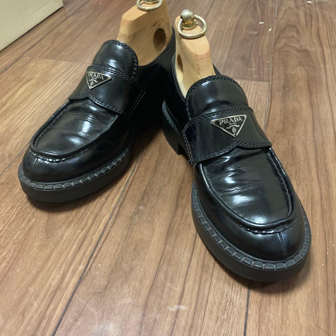 PRADA プラダ チョコレート ブラッシュドレザー ローファー 6 1/2