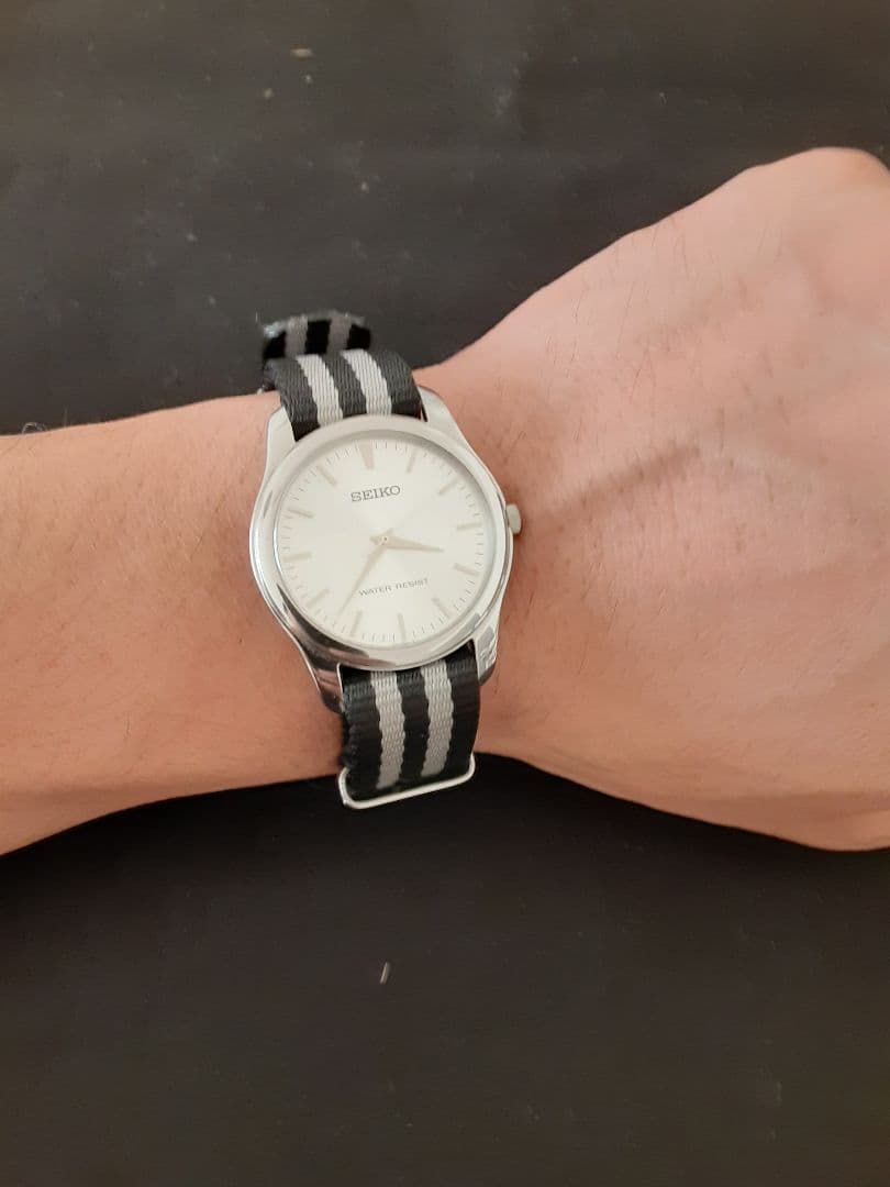 セイコー scxp031 natoベルトカスタム 銀文字盤 純正革黒ベルト付き