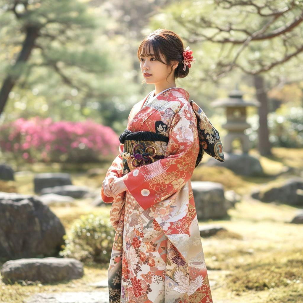 振袖フルセット(6点)・古典柄・金銀彩加工・暈し染め・高級手縫い