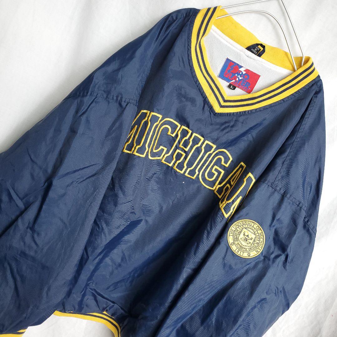 90s プルオーバーナイロンジャケット カレッジロゴ刺繍 ミシガン大学