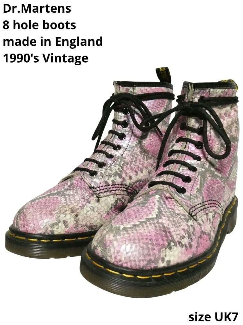 英国製！ドクターマーチン8ホールUK7ピンクパイソン柄イングランド蛇柄
