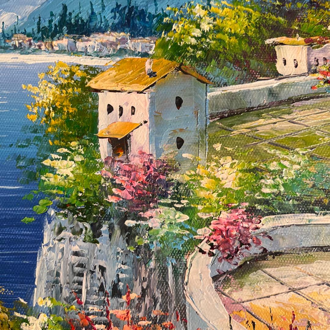 手書き油絵 地中海の風景 額付 絵画 インテリア 油彩画 - メルカリ