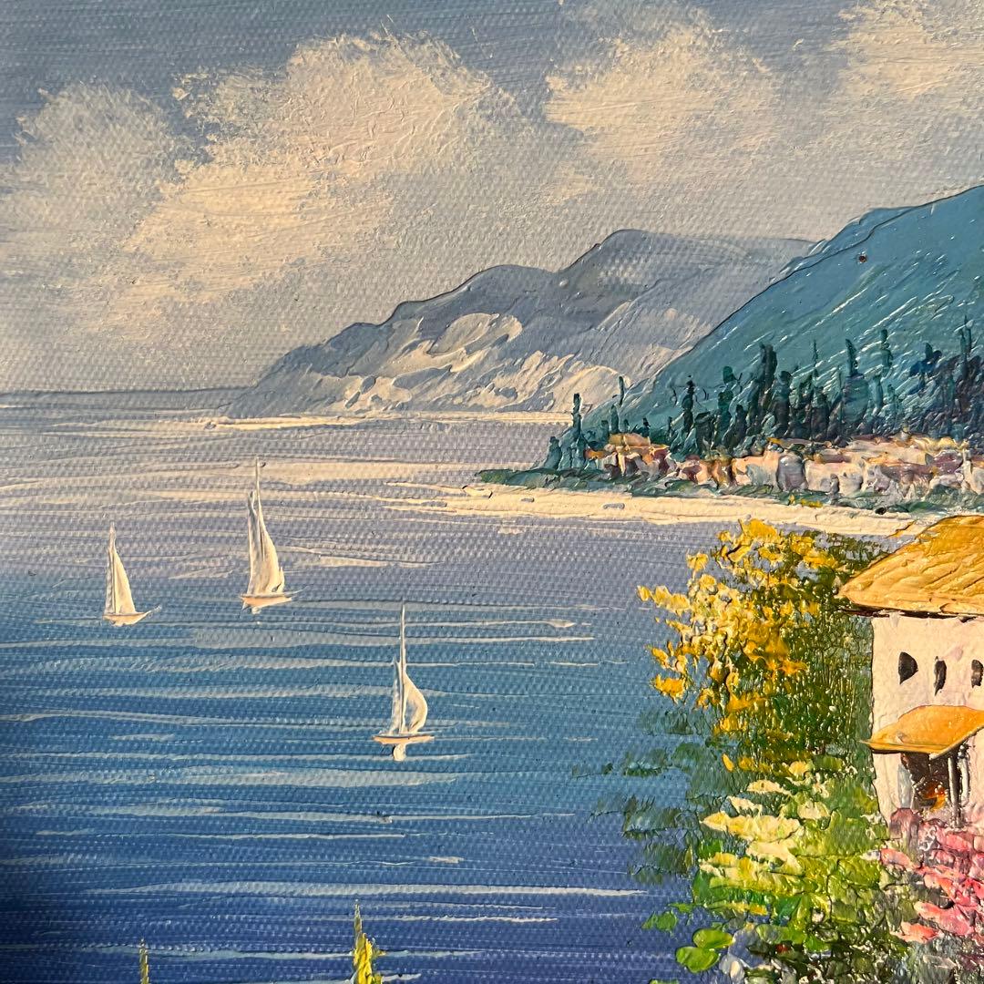 手書き油絵 地中海の風景 額付 絵画 インテリア 油彩画 - メルカリ
