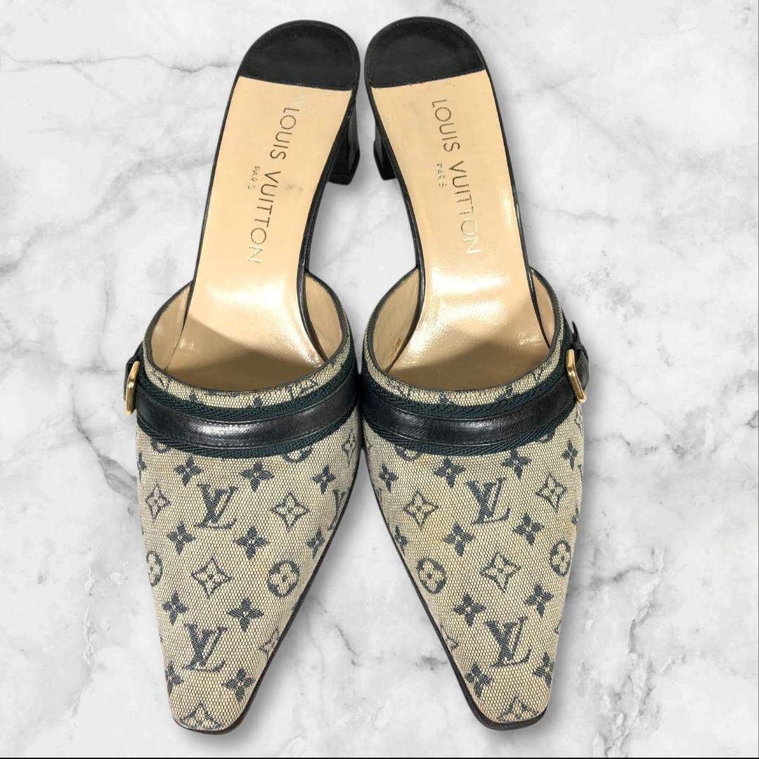 ルイヴィトン 靴 24.5cm モノグラムミニ ミュール パンプス サンダル