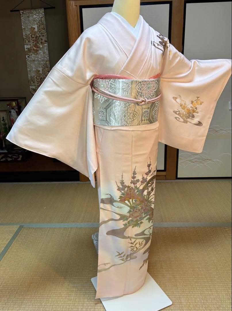 ♦️八月の超お買い得品♦️4点フルセット 正絹訪問着 袋帯 帯揚げ