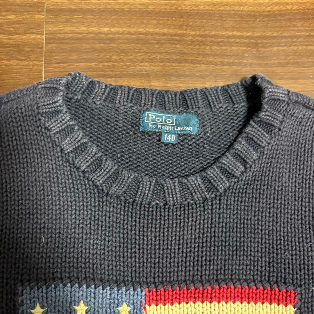 ラルフローレン HAND KNIT 星条旗 ハンドニット コットンニット ポロ