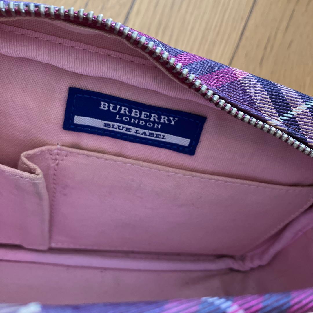 バーバリーブルーレーベル チェック柄ショルダーバッグ ボルドーピンク系