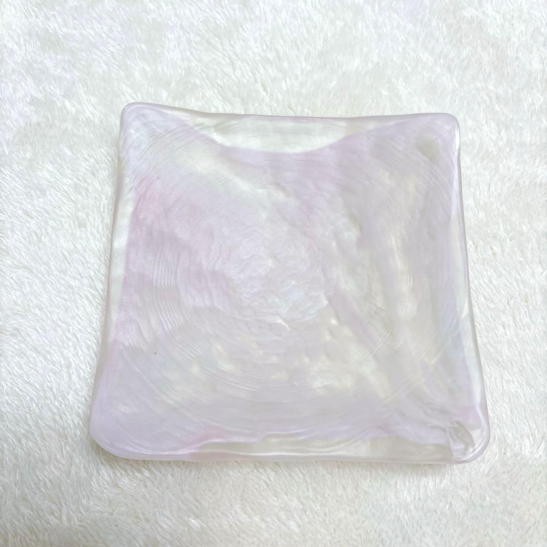 【未使用品】手吹 四方皿 藤田潤作 薄紫・薄ピンク