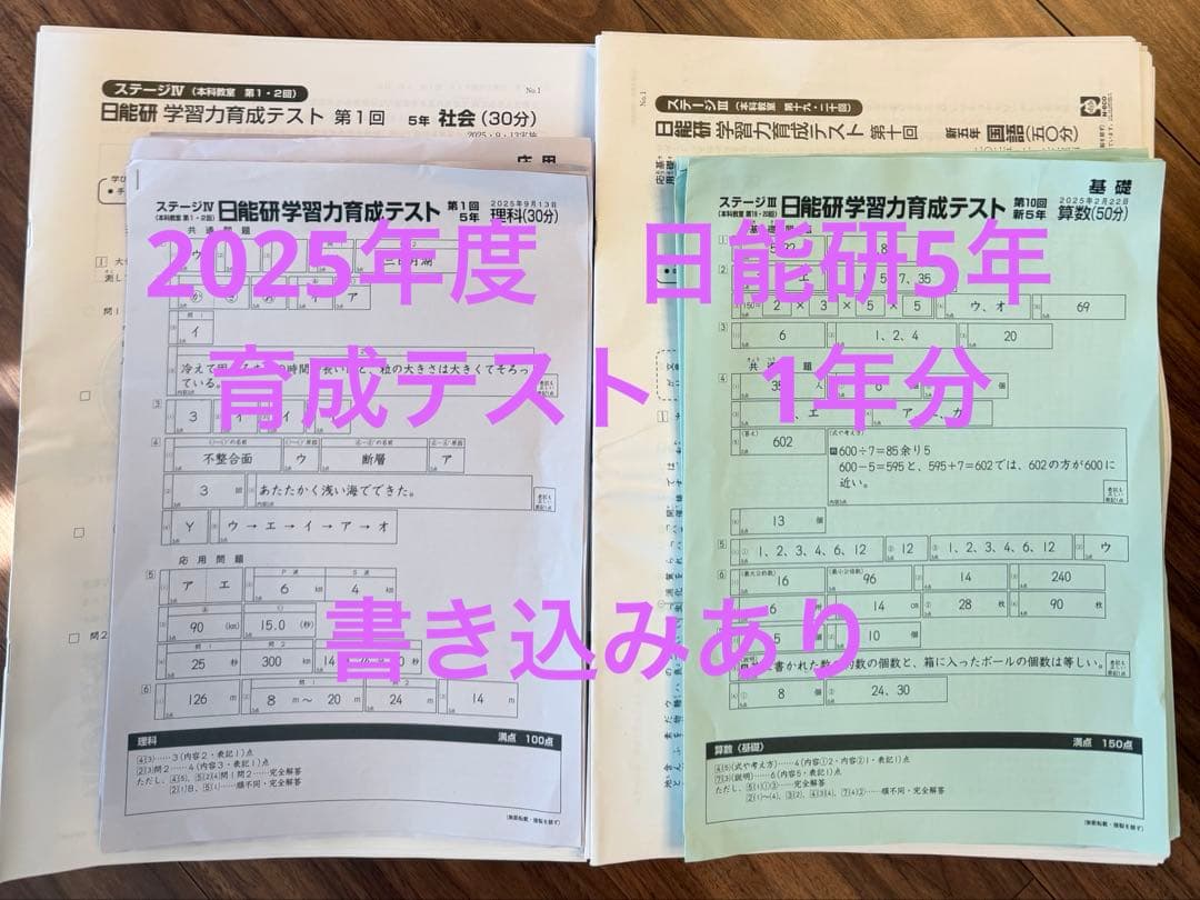 日能研 2025年度 5年生 育成テスト 1年分 書き込みあり - メルカリ