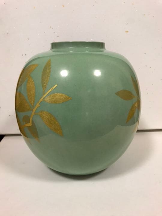 人間国宝 吉田美統 釉裏金彩 泰山木文 壷 22.5cm 共箱 共布 栞  Y4