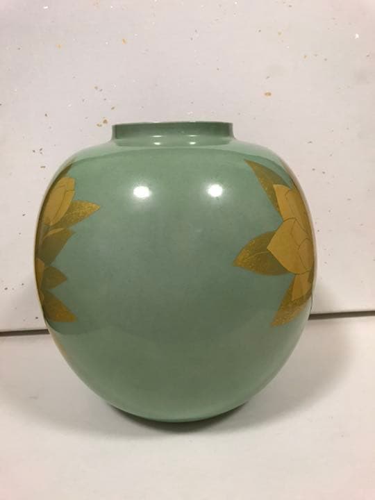 人間国宝 吉田美統 釉裏金彩 泰山木文 壷 22.5cm 共箱 共布 栞  Y4