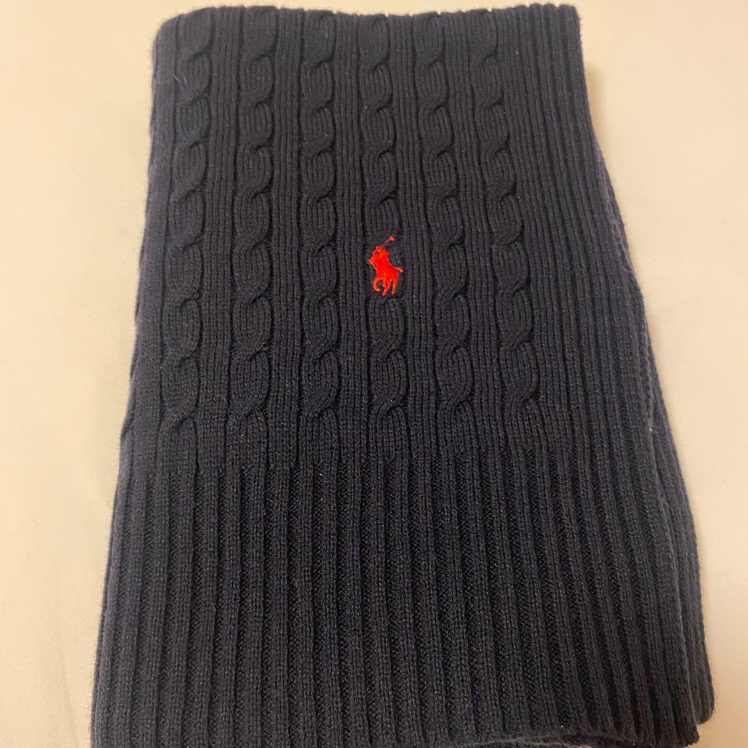 ラルフローレン 大判ケーブルニット ブランケット ひざ掛け ネイビー