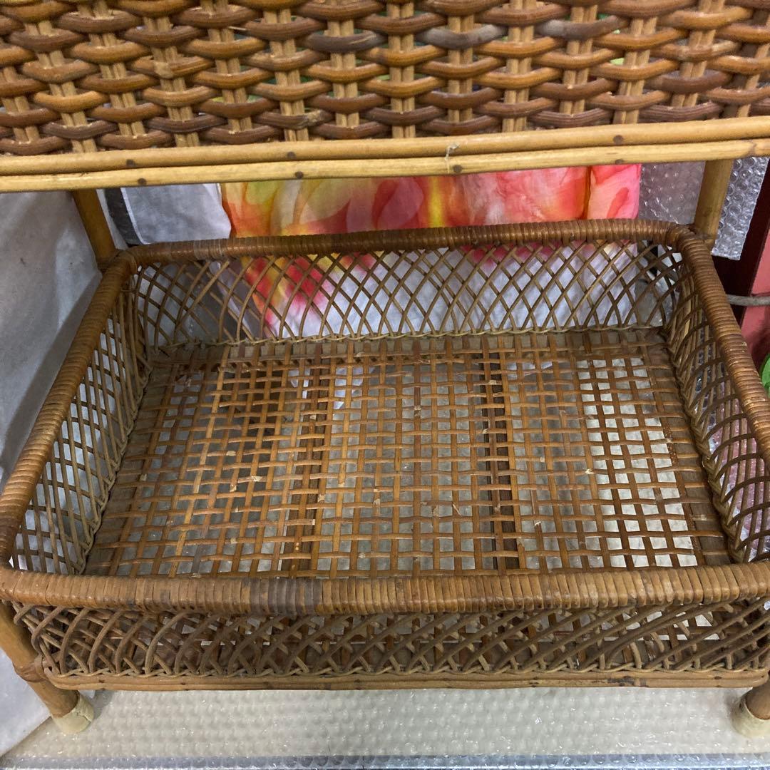 籐 ラタン 2段 ランドリーラック 脱衣かご 脱衣籠 古家具 レトロ家具