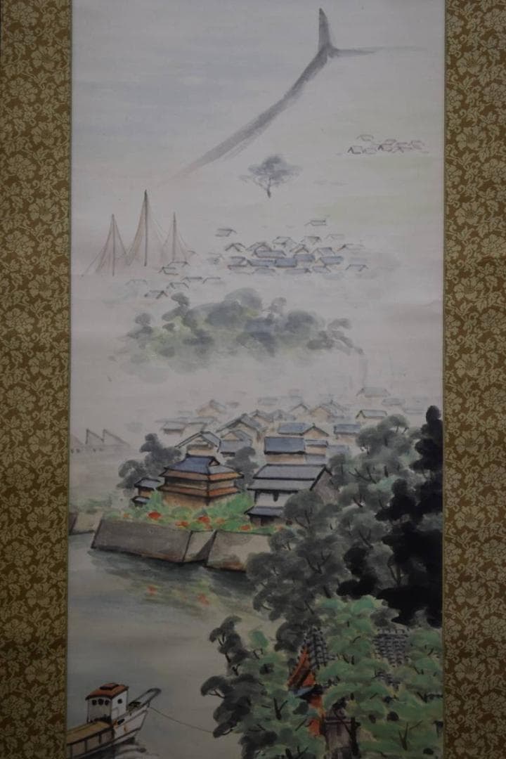 真作/服部黙耕/桑名住吉浦佳景図/桐題箱付/布袋屋掛軸HE-373 - メルカリ