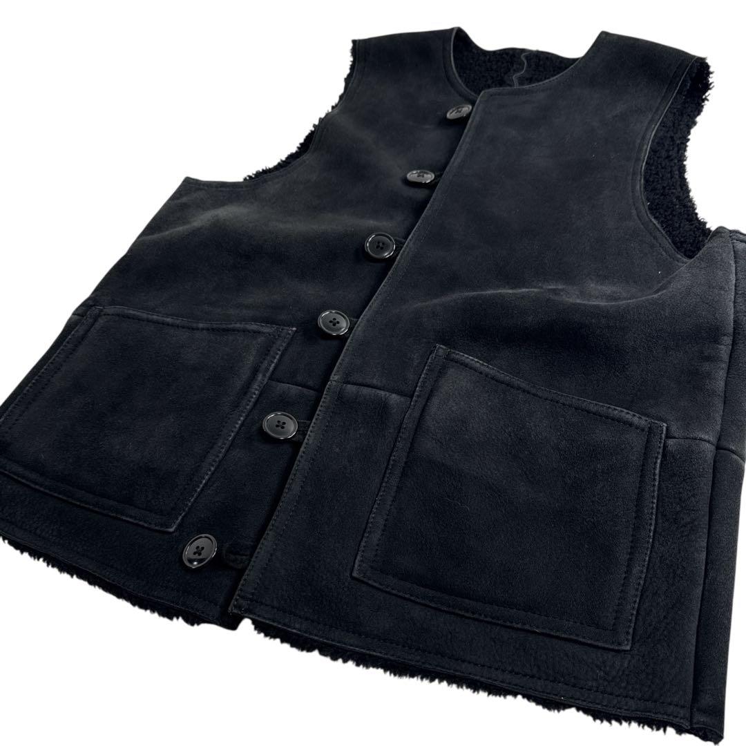 本革】BEAMS PLUS リアルムートンベスト 黒M 羊革 ビームスプラス
