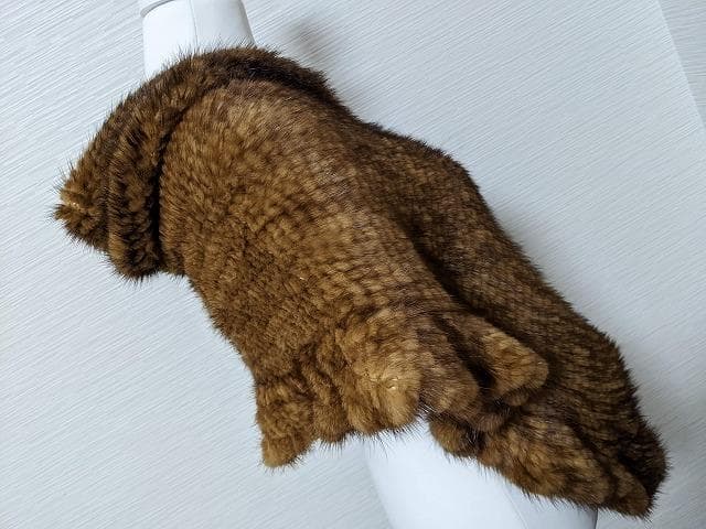 077 フリル ミンク 毛皮 ニッティング 2WAY ボレロ ポンチョ ショール