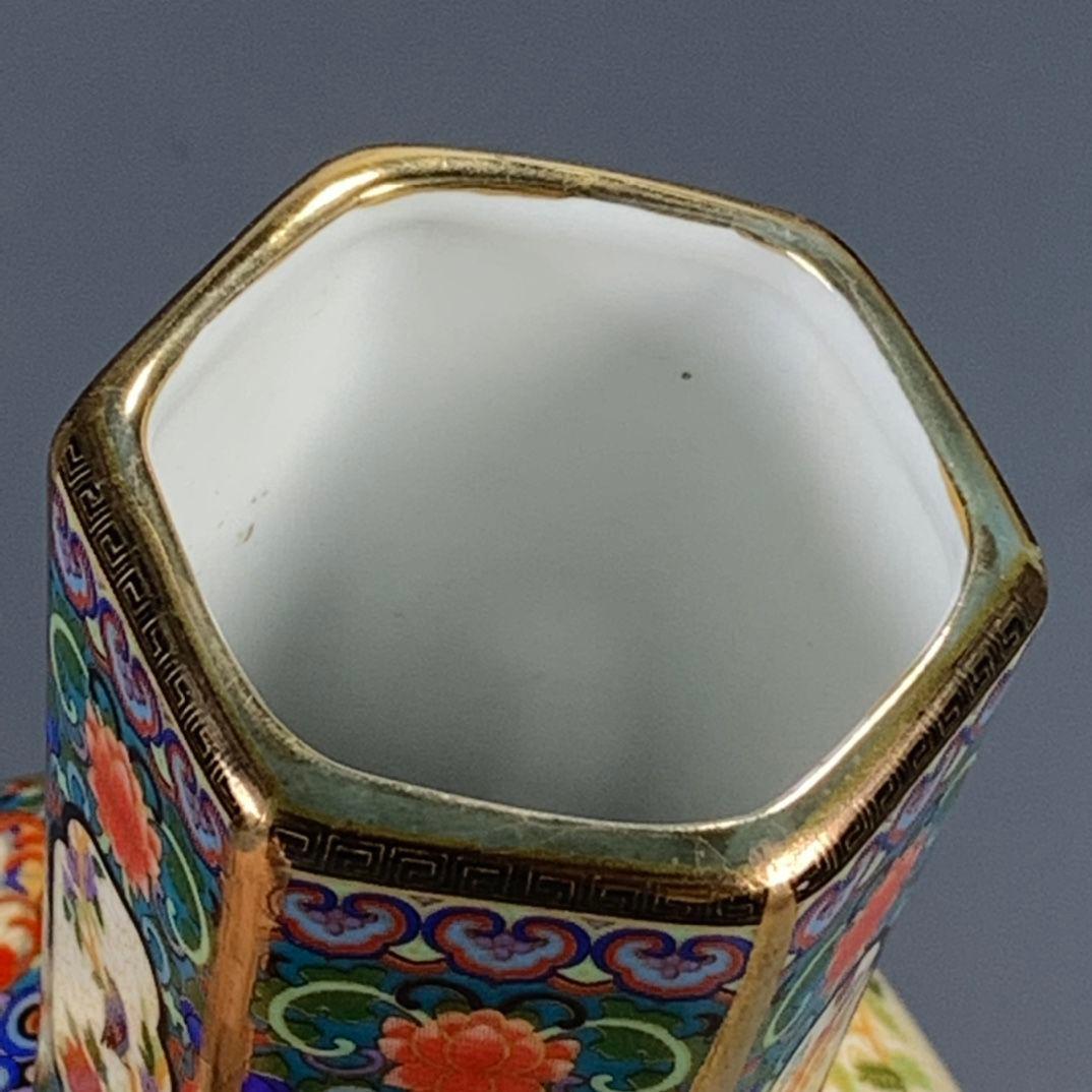 清代雍正粉彩蒔金花鳥多稜天球瓶 景徳鎮 陶磁器 装飾品 工芸品 美術品