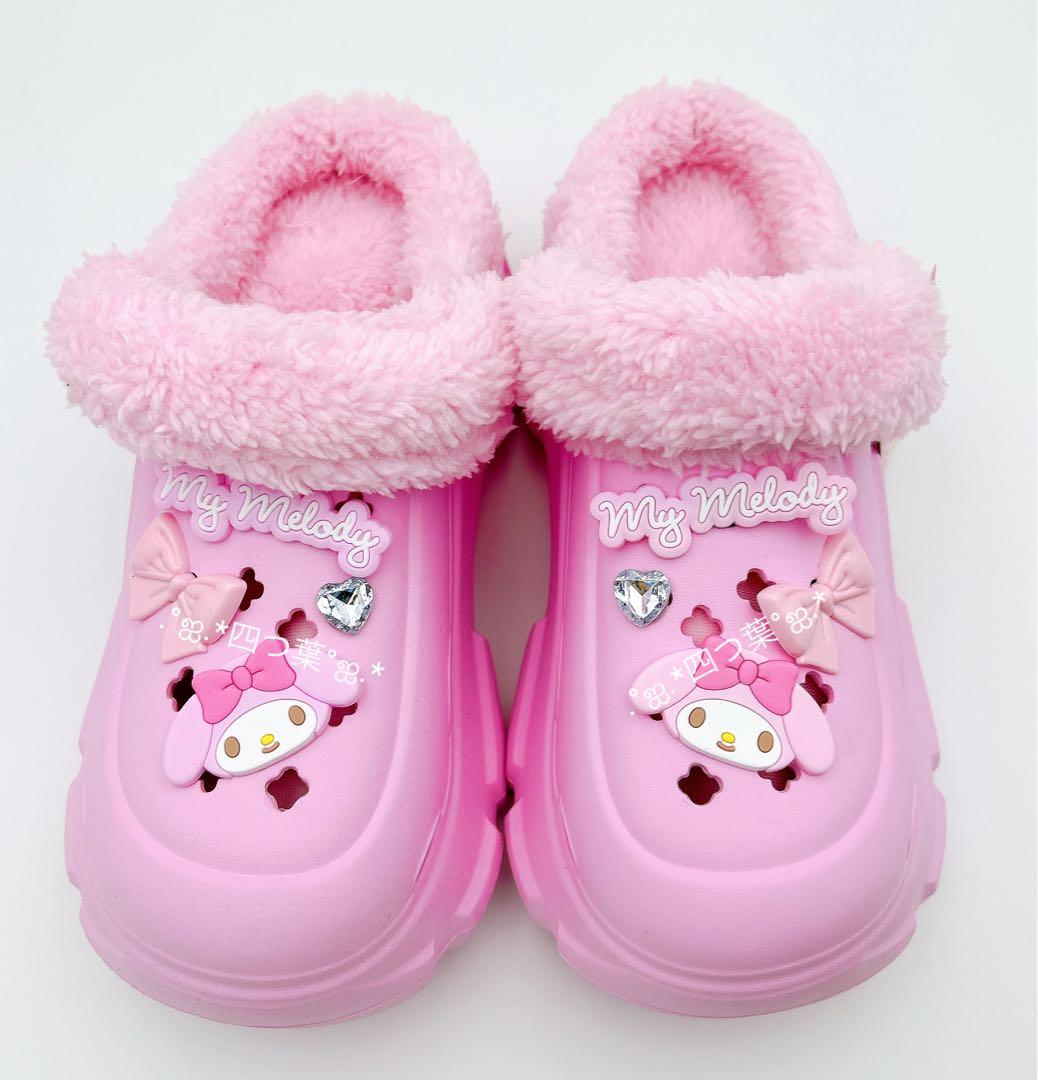 匿名配送】マイメロ ファー付きサンダル クロックス風 Lサイズ ドンキ