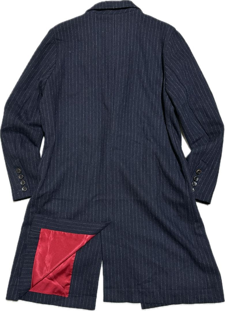 ドロヘドロ 煙 チェスターコート メンズM ロング ネイビー ストライプ