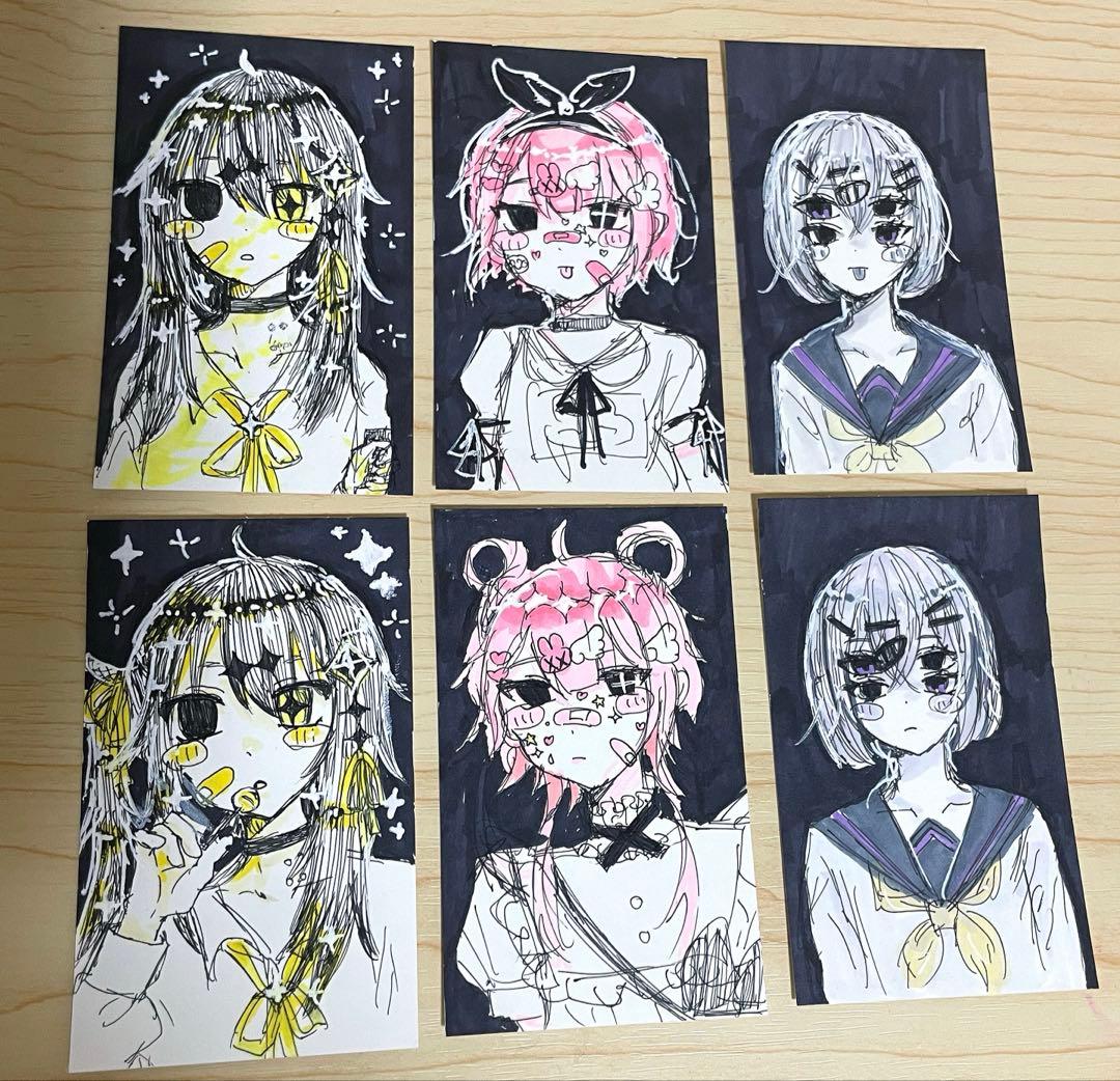 手描きイラスト オリジナルイラスト チェキ風 萌え絵 6枚 - メルカリ