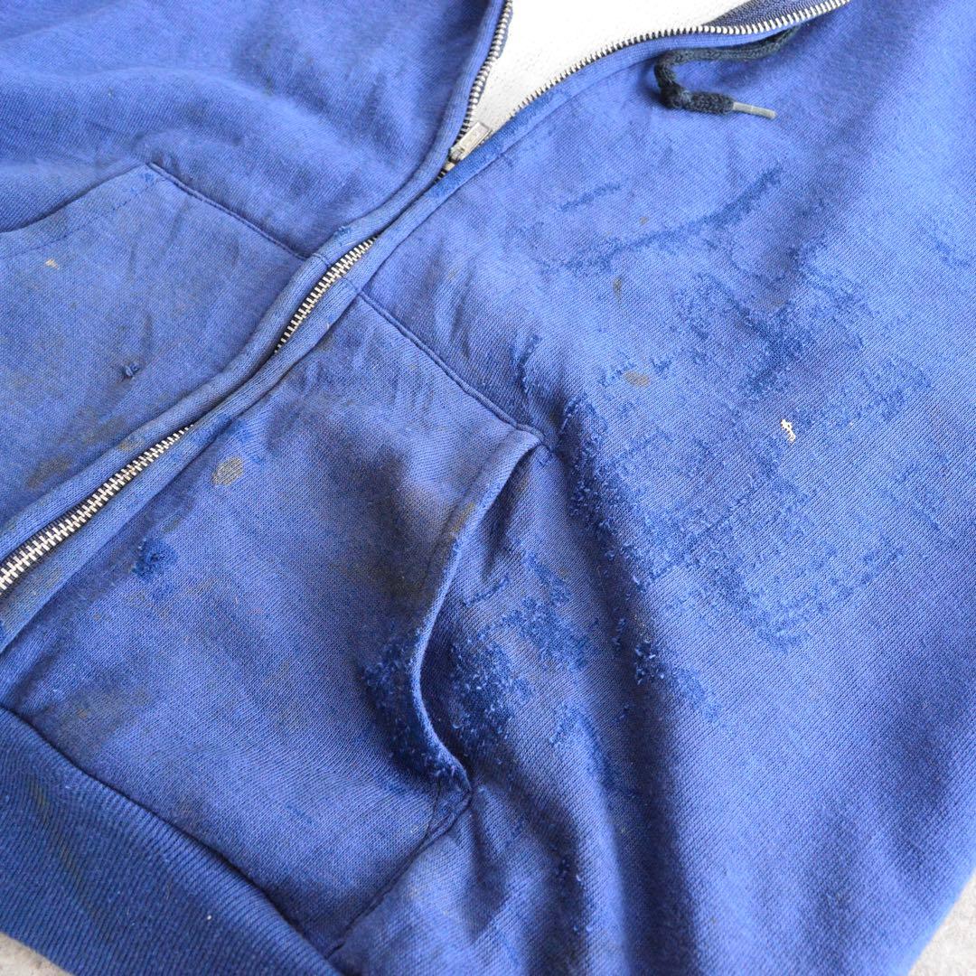 80s〜 USA製 XL ダブルフェイス ジップパーカー 襤褸 ネイビー - メルカリ