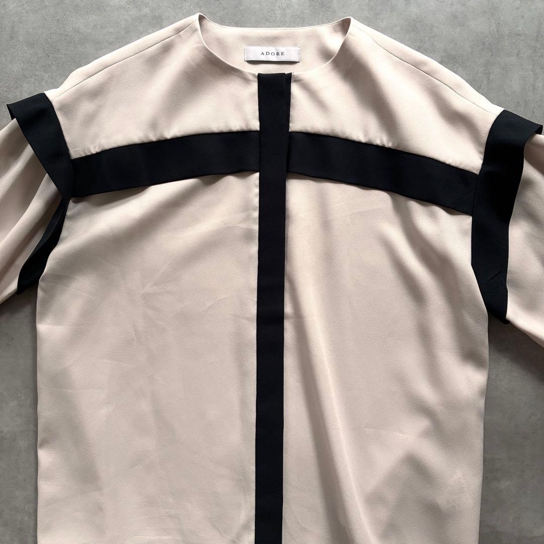 美品 アドーア バイカラー ジョーゼット ブラウス ライトベージュ