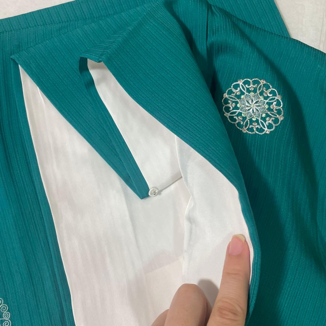 小紋 袷 エメラルド 美品 身丈162 - 着物・浴衣新 モデル