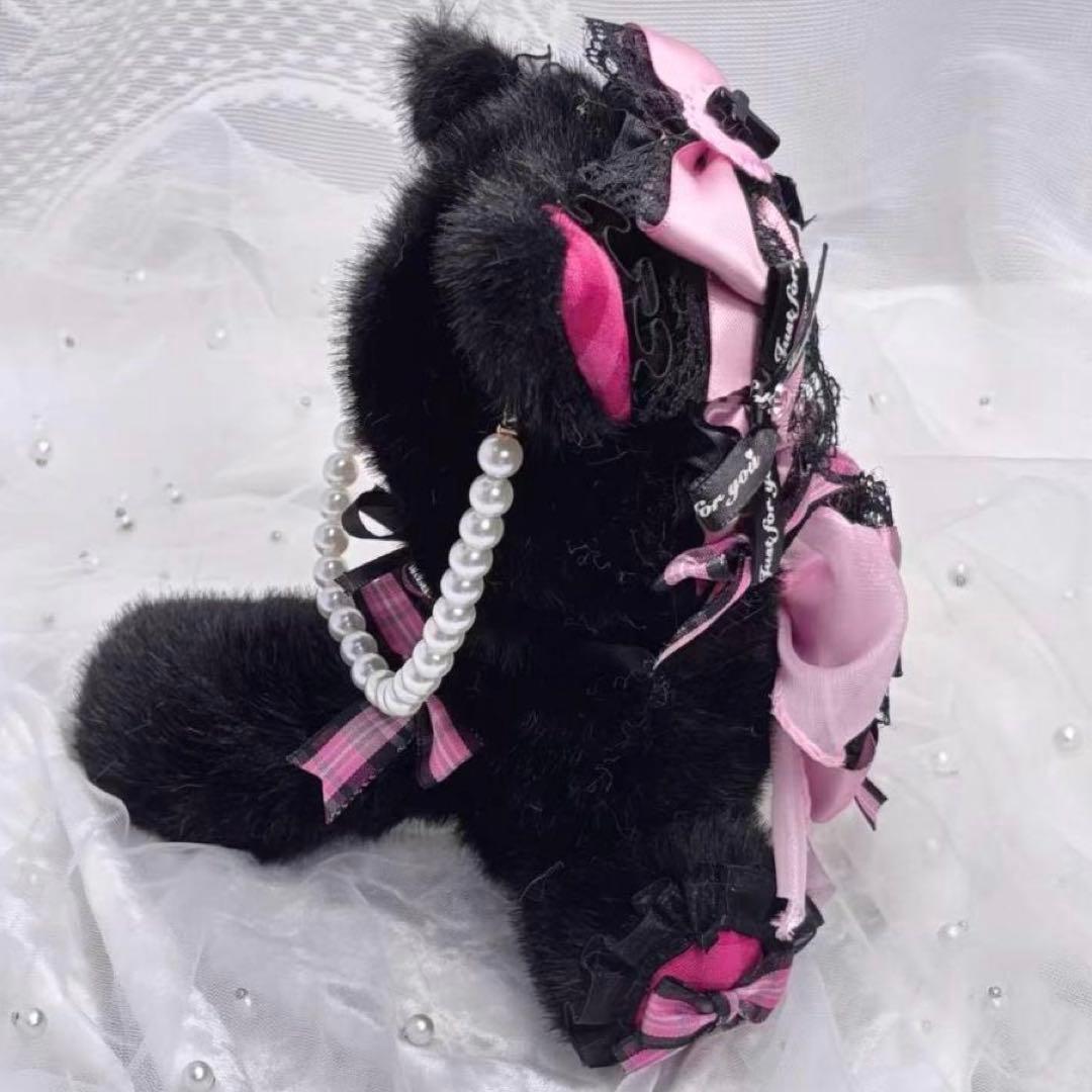 10cm おすわり ちびぐるみ ぬい服 ブラックピンク 猫耳 推しぬい #26