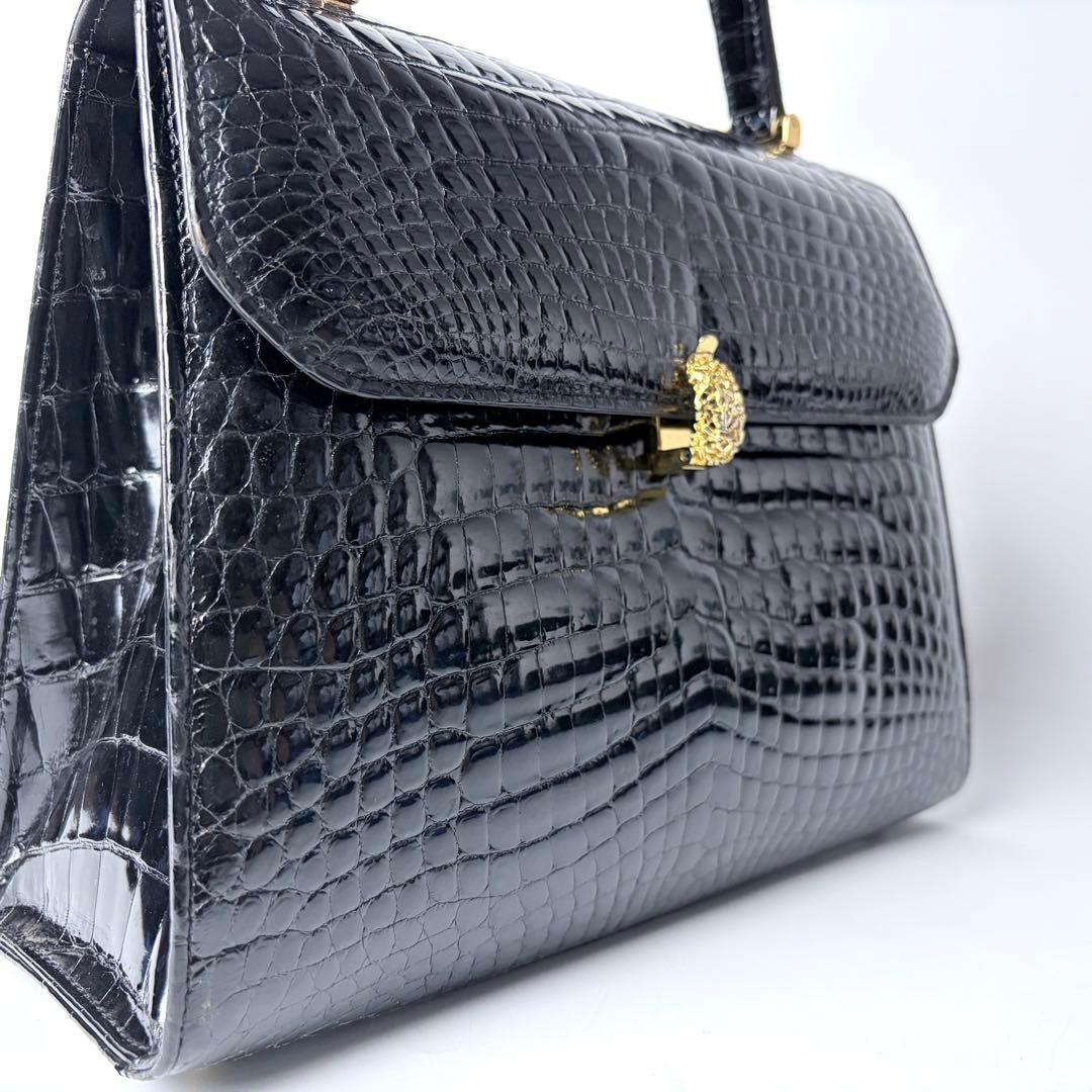 WATA‐ICHI シャイニングクロコ センター取り トップハンドル 黒の通販