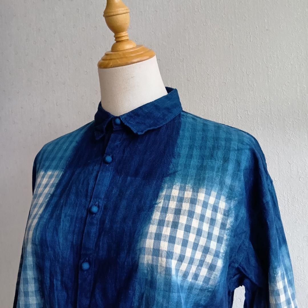 イチアンティークス 日本製 インディゴ染めシャツ チェック - メルカリ