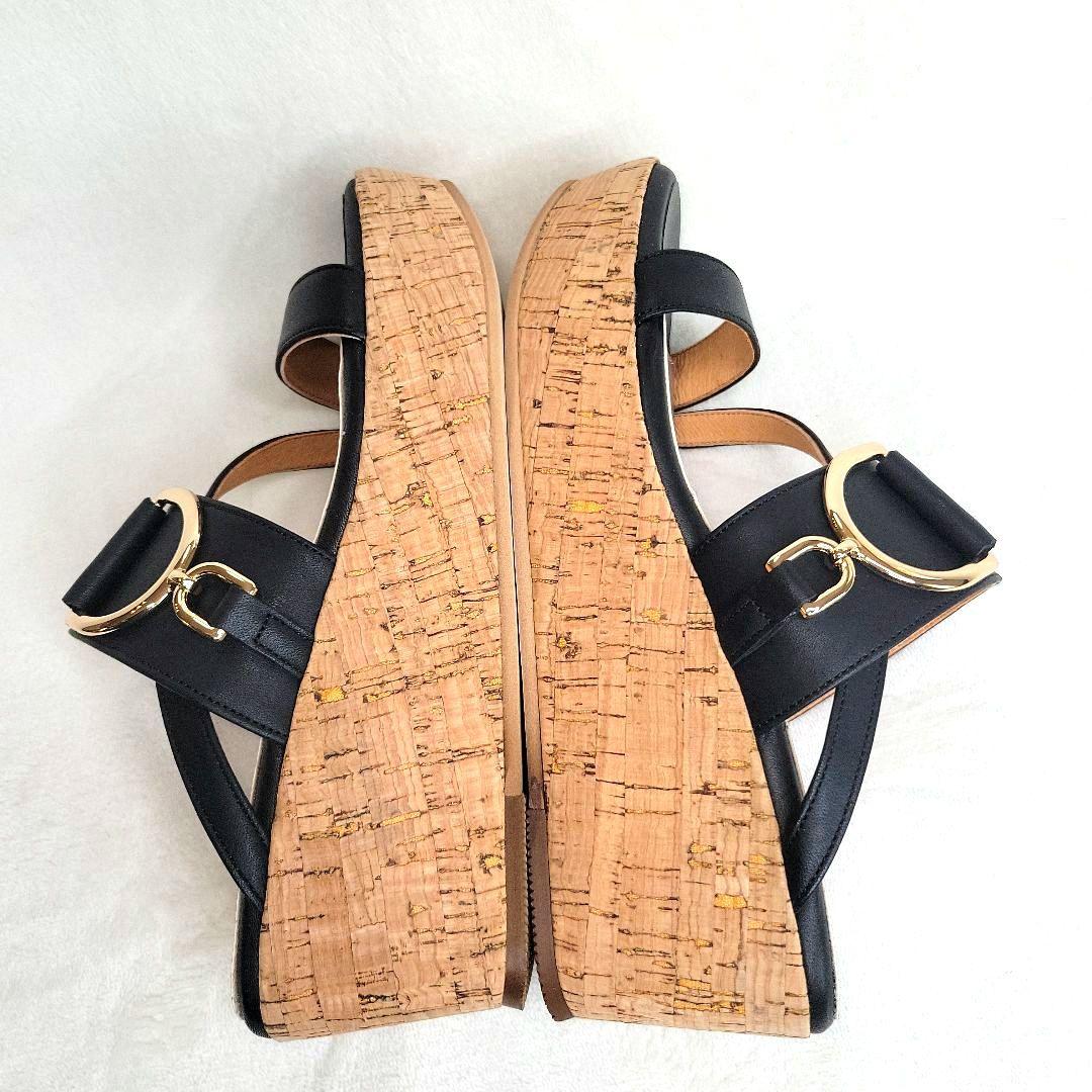 【銀座かねまつ】ウェッジミュールサンダル 黒 24.5cm 未使用品