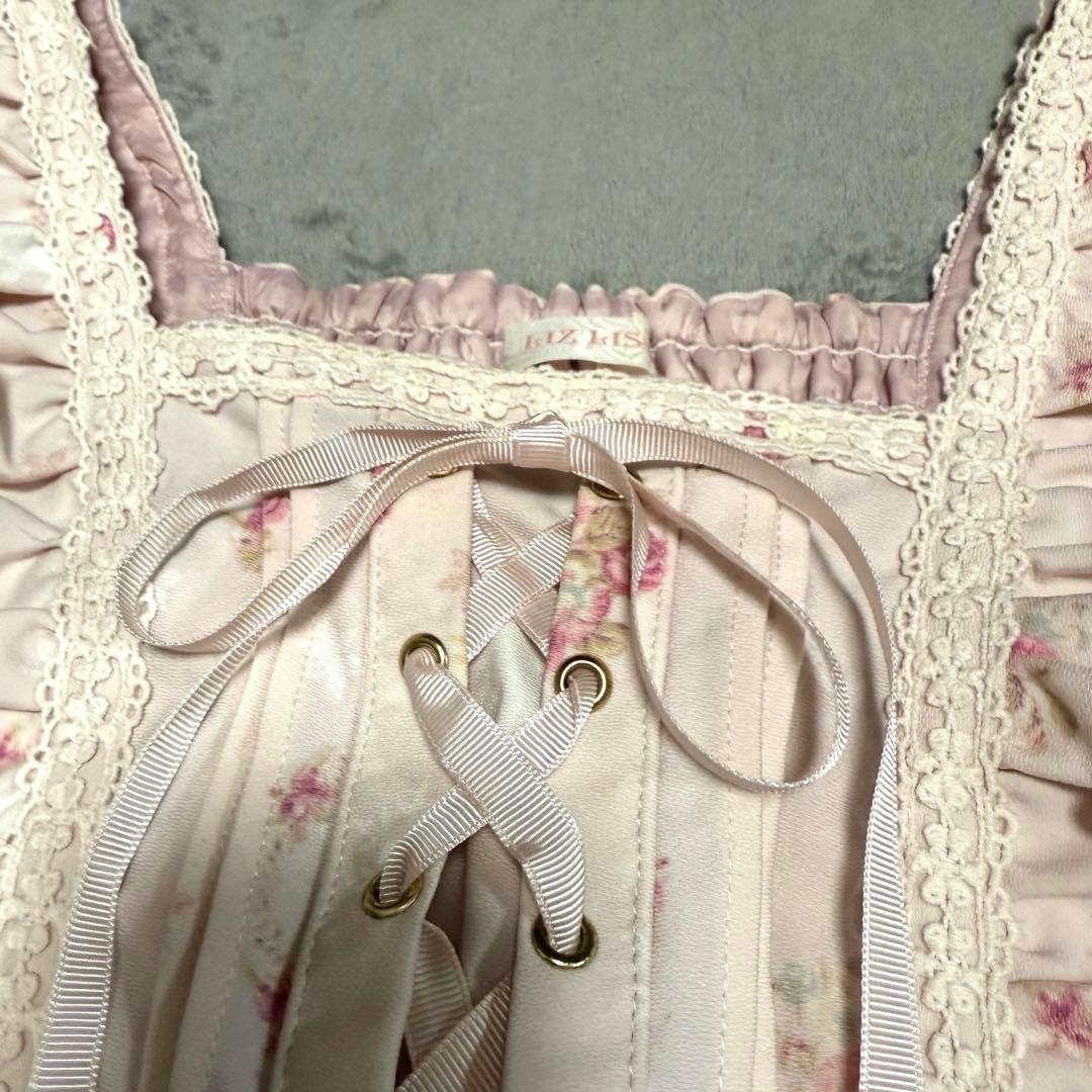 LIZLISA リズリサ 花柄 バラ ジャンスカ レース 姫系 リボン フレア