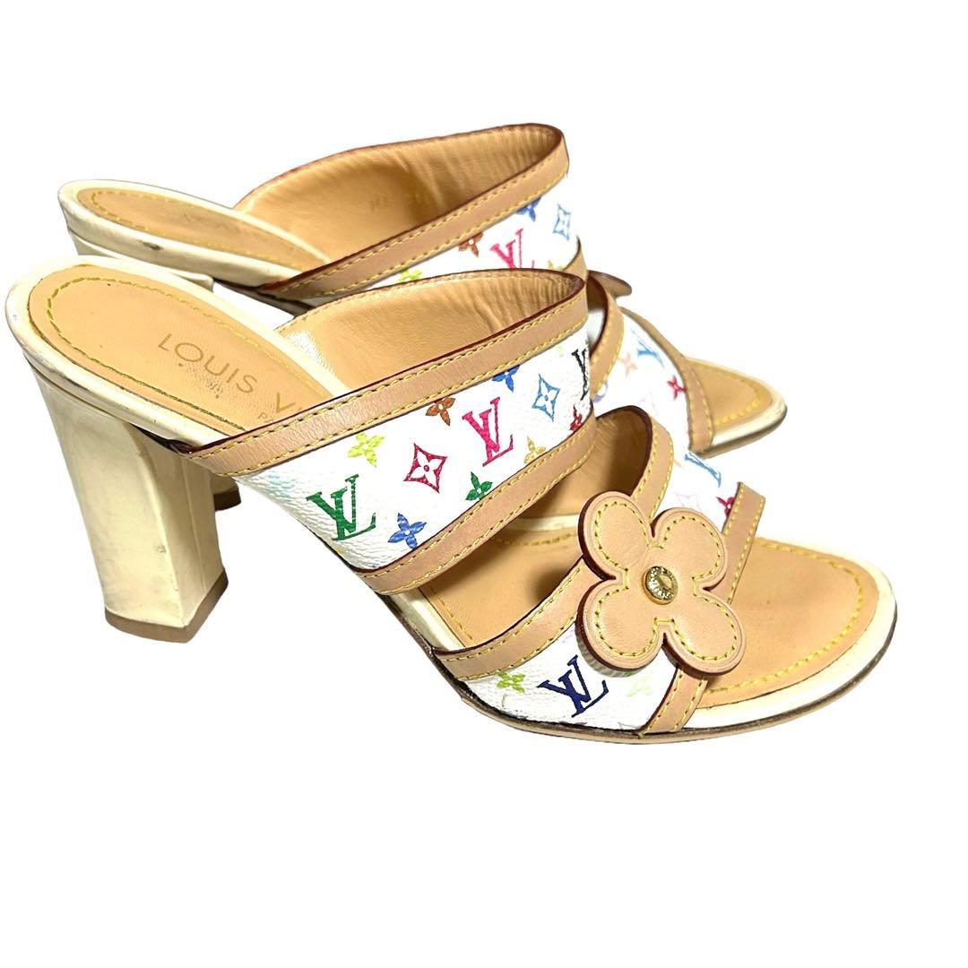 ルイヴィトンモノグラムマルチカラー ミュール ホワイト×ラベンダー