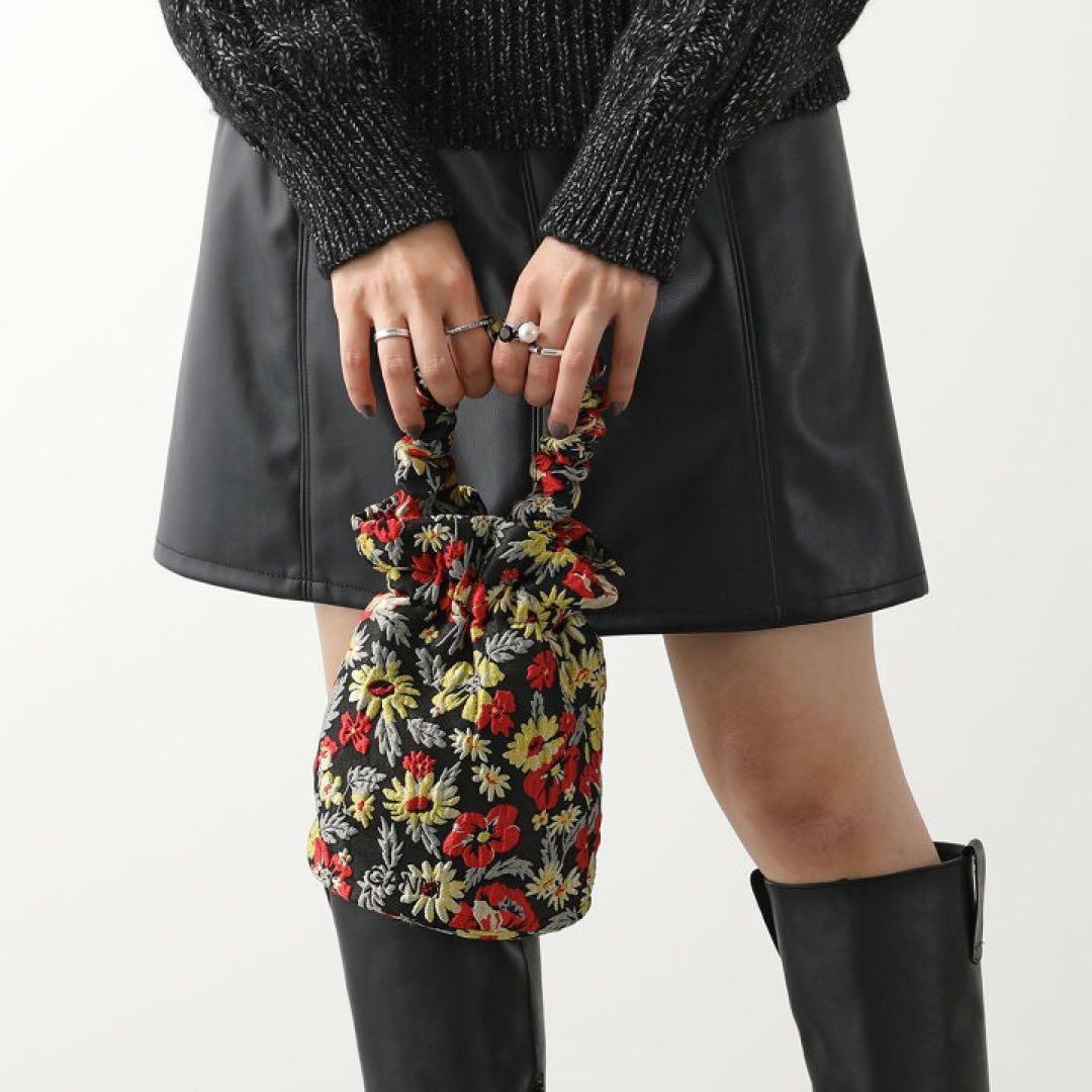 GANNI ボタニカル 巾着バッグ 花柄 ジャガード