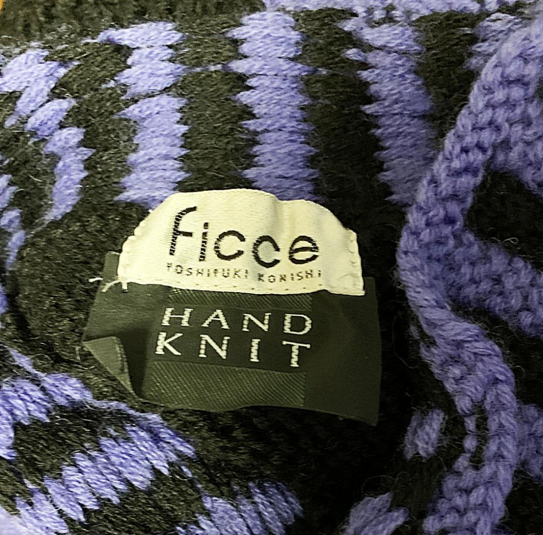 FICCE UOMO セーター パープル/ブラック ハンドニットウール100