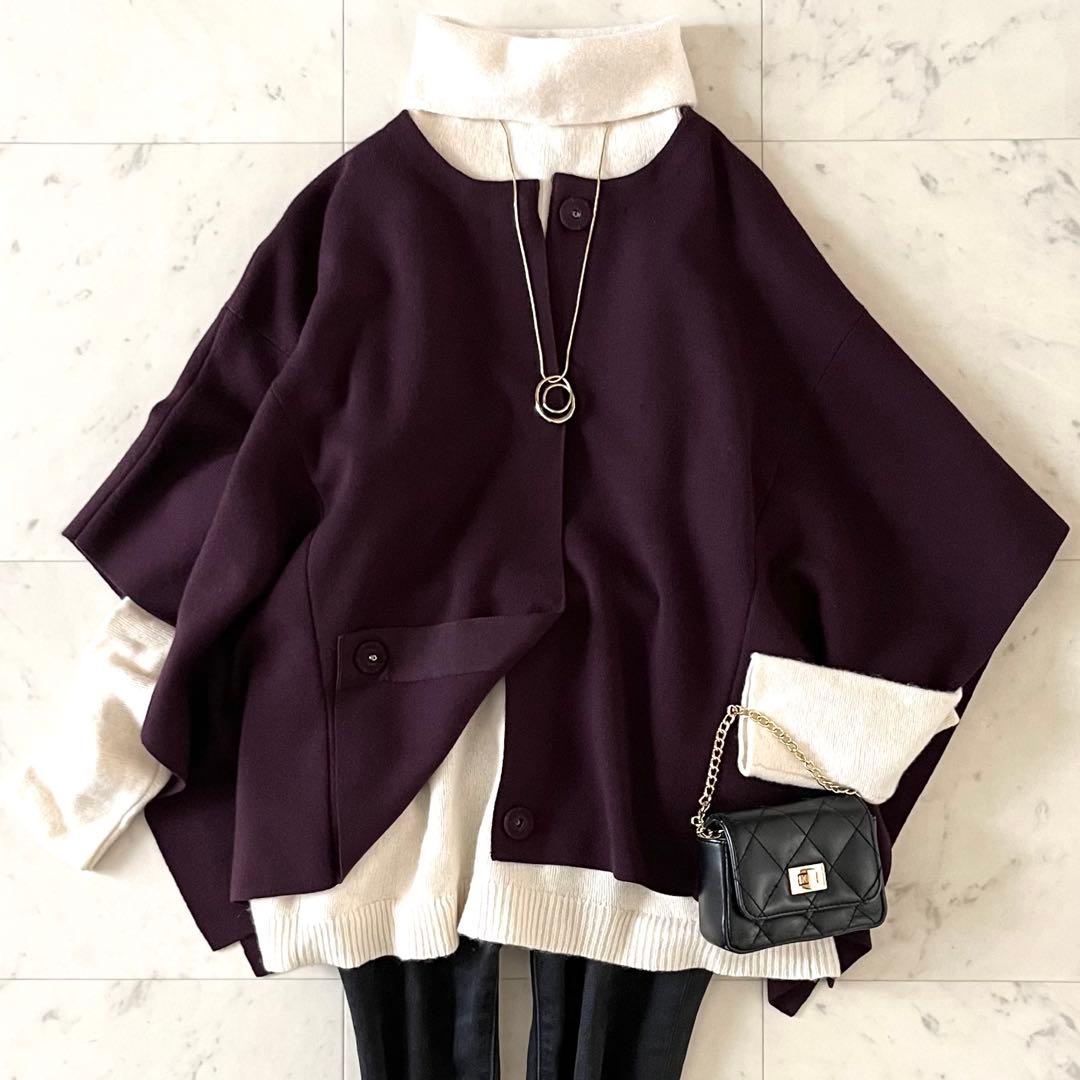 美品♪ADORE アドーア ウールニットポンチョ 38 パープル系 7分袖 セール】 クリアハイゲージポンチョ （ニット・セーター）｜ADORE