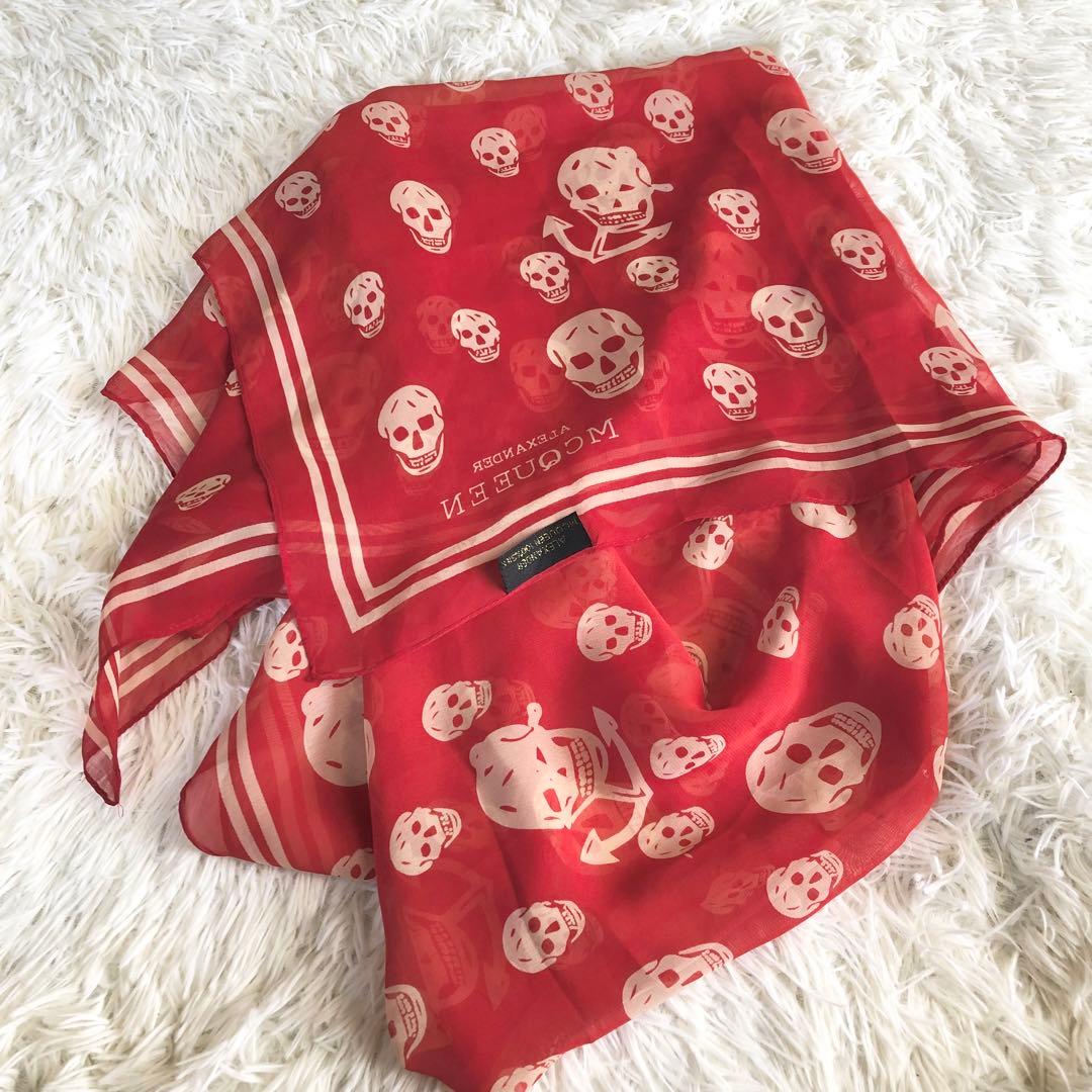 シルク100％ アレキサンダーマックイーン スカーフ ストール スカル