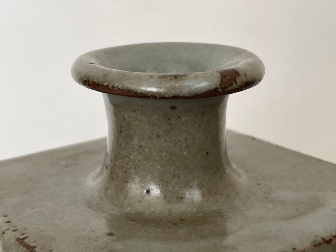 陶芸家 人間国宝 島岡達三 象嵌赤絵 方壺 角瓶 花瓶 花入 縄文