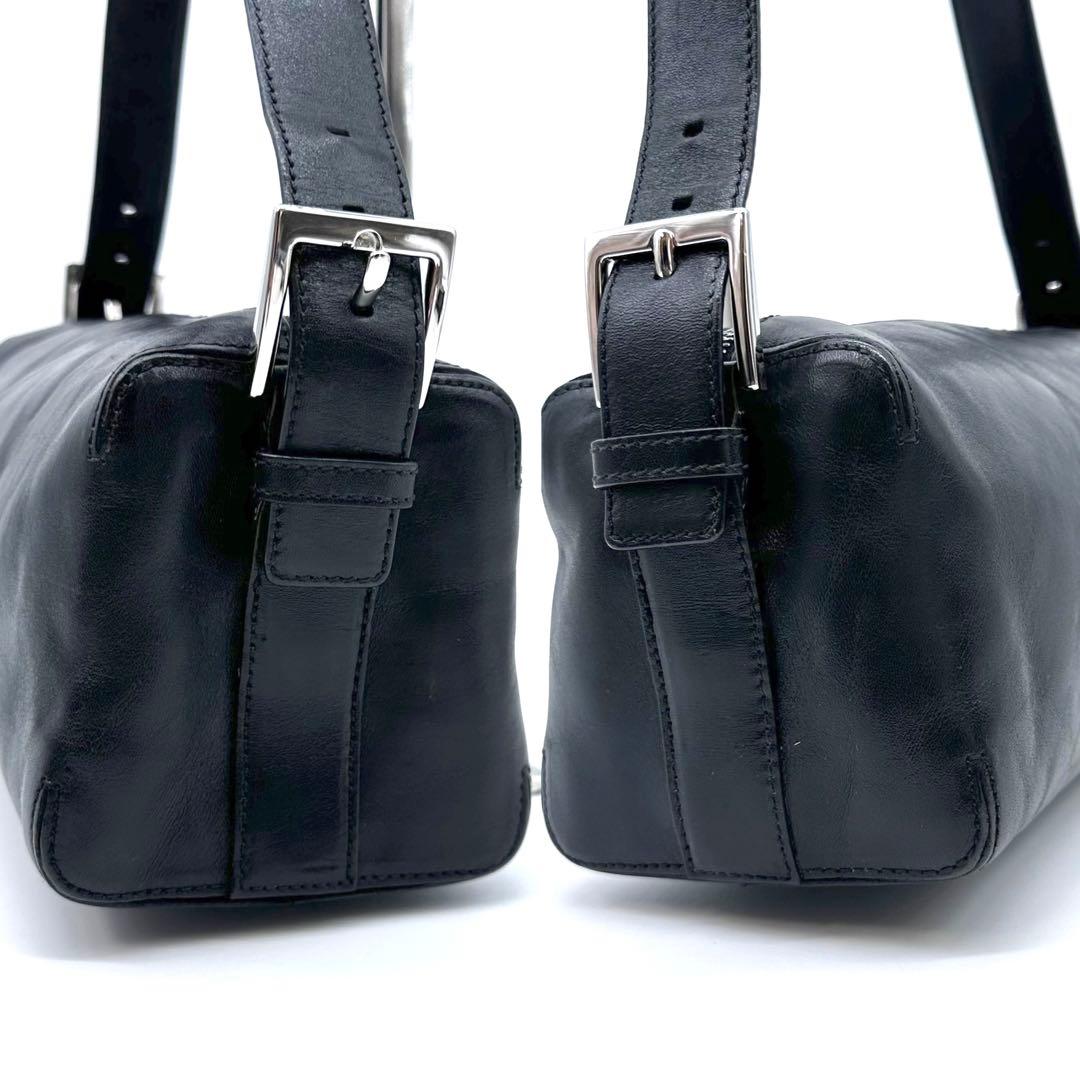 良品✨HIROFU ヒロフ オールレザーワンショルダーバッグ 筒型 Hロゴ 黒