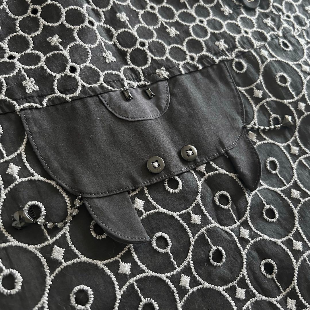 新品未使用品 希少 アルベロベロ 総刺繍 ブタさん シャツ 羽織り 黒灰