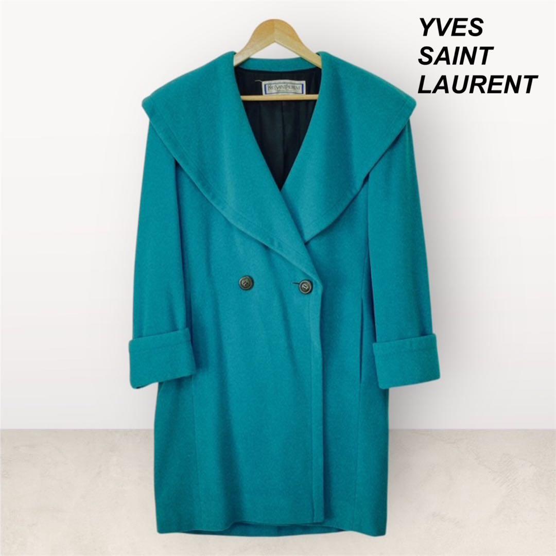 YVES SAINT LAURENT ターコイズ　ウールコート SAINT LAURENT (サンローラン) DOUBLE BREASTED WOOL COAT ダブル