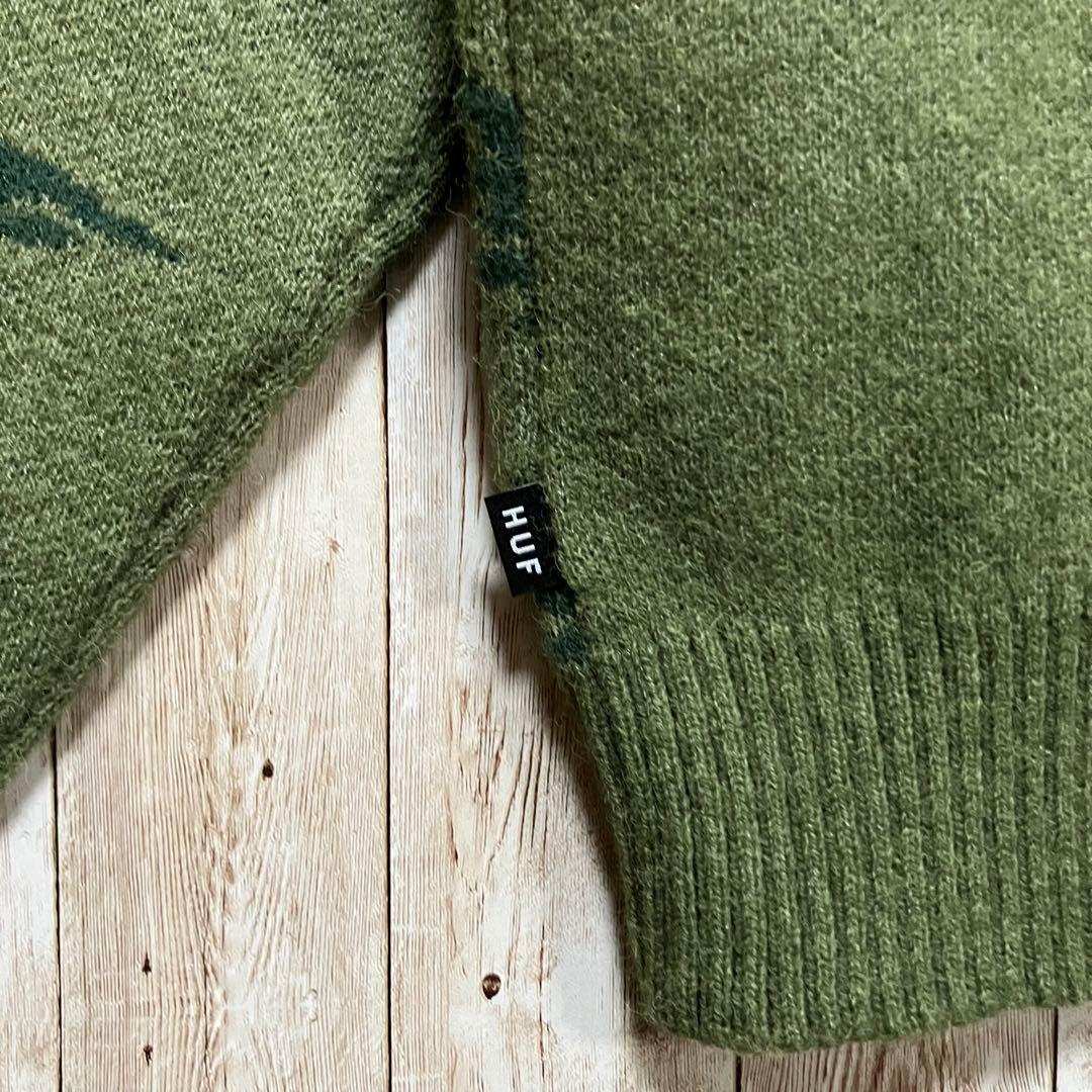 550 HUF ハフ ニットセーター マリファナ柄 大麻柄 カーキ L - メルカリ