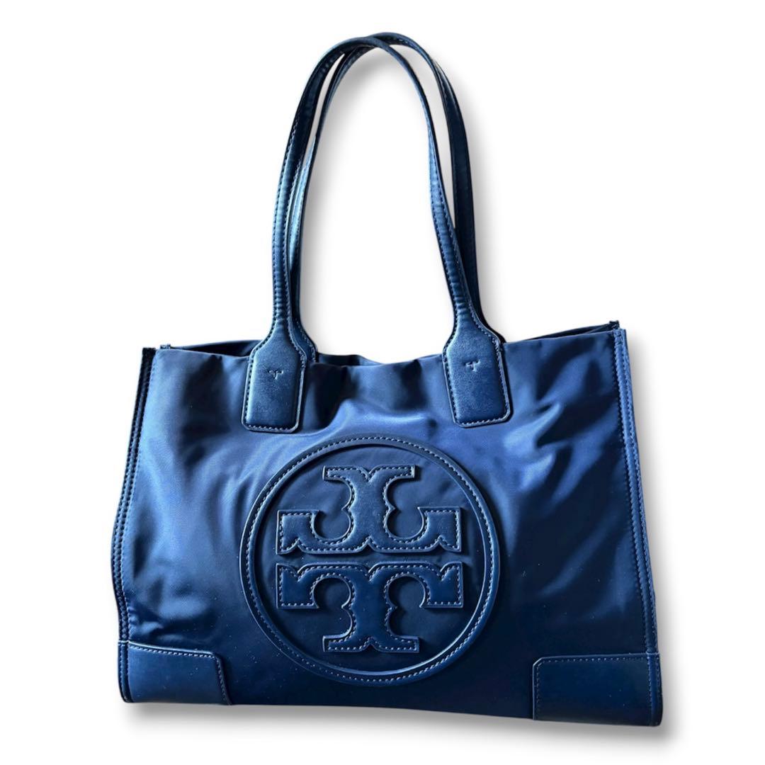 トリーバーチ A4可 肩かけ可 エラ トートバッグ ハンドバッグ ネイビー